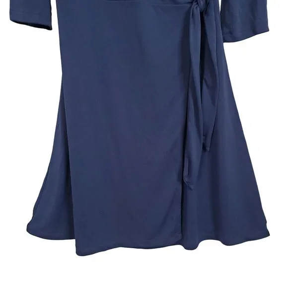 Isaac Mizrahi Target Sz M Dress Wrap Midi Flowy Knit Ribbon Tie Long Sleeve Blue - Picture 4 of 12